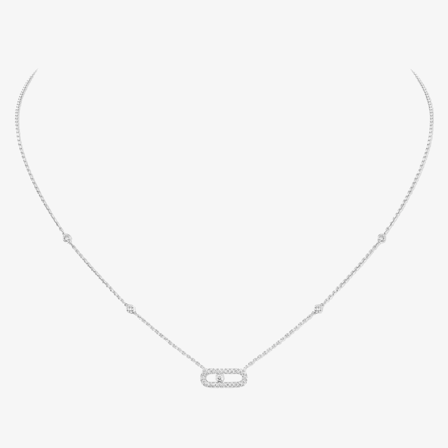 Collana Move Uno Oro Bianco con Pavé di Diamanti