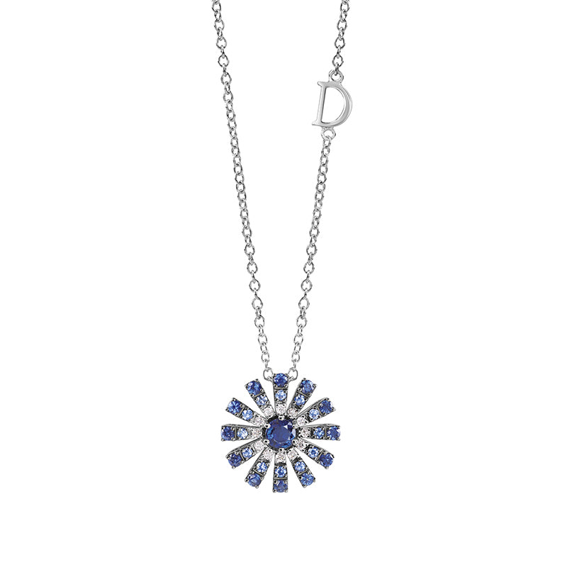 Collana Margherita Oro Bianco, Diamanti e Zaffiri