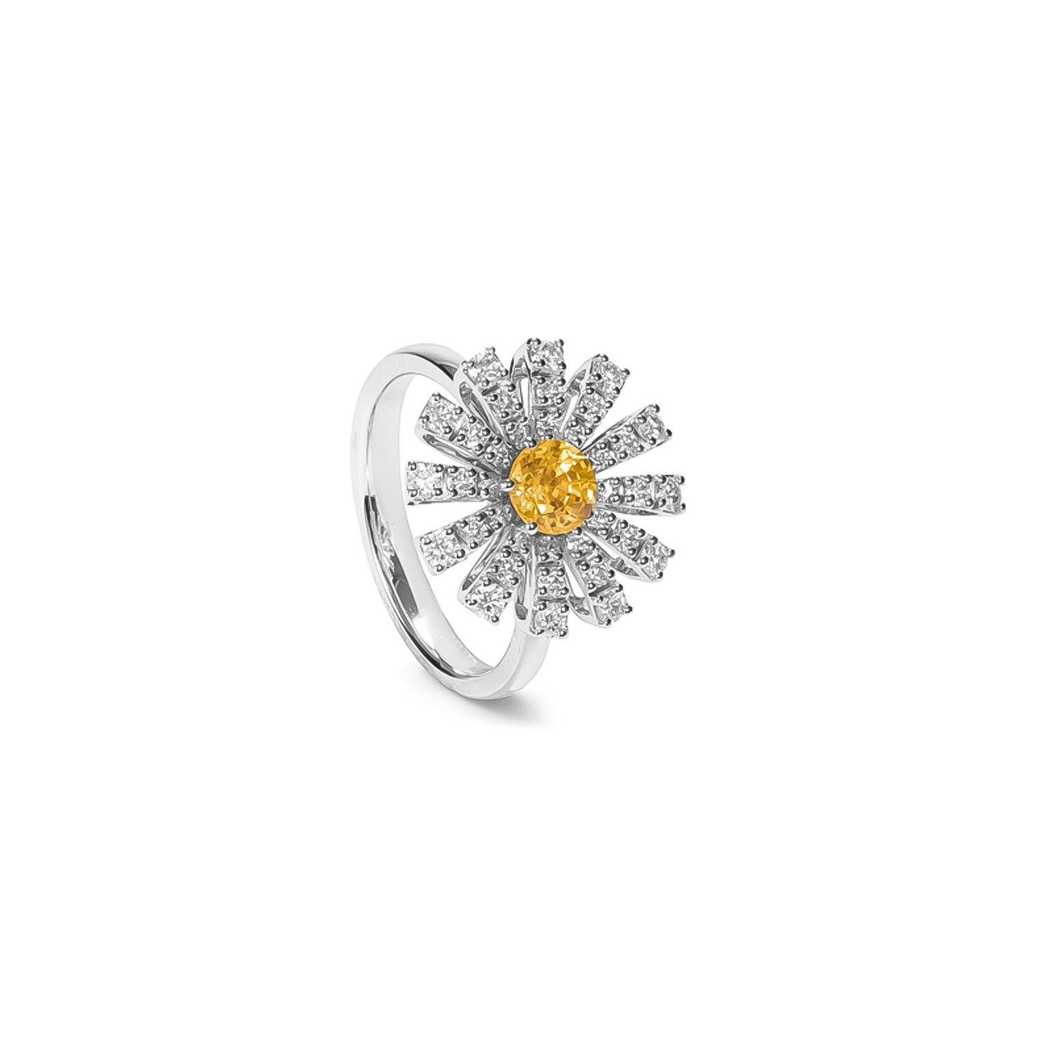 Anello Margherita Oro Bianco e Zaffiro Giallo